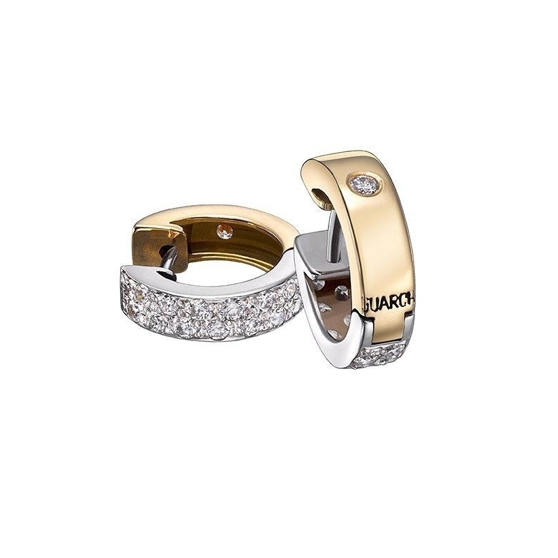 Double sided hoops, yellow and white gold with whi