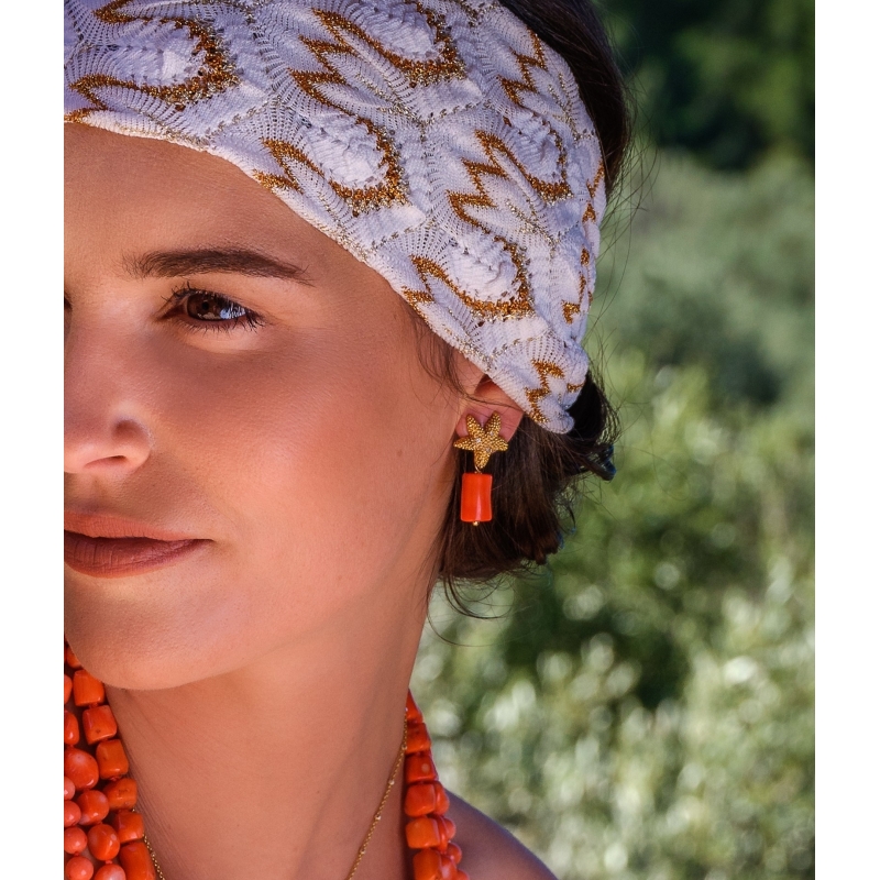 ESTEL STERLING SILVER, DIAMONDS AND CORAL EARRINGS