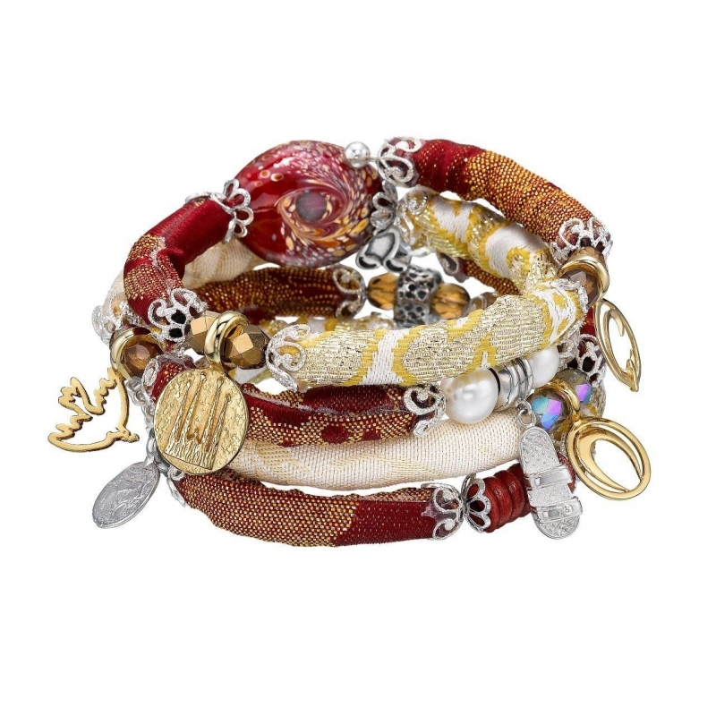 Brazalete de plata recubierta de oro,perlas y tela. Brazalete de plata recubierta de oro,perlas y tela.