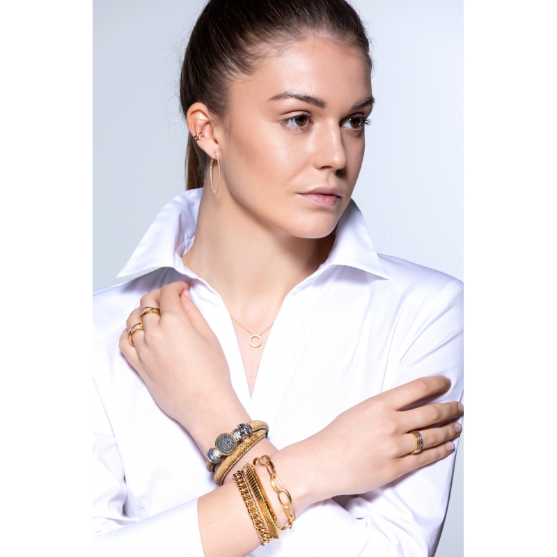 REIAL GOLD, STERLING SILVER AND DIAMOND BRACELET