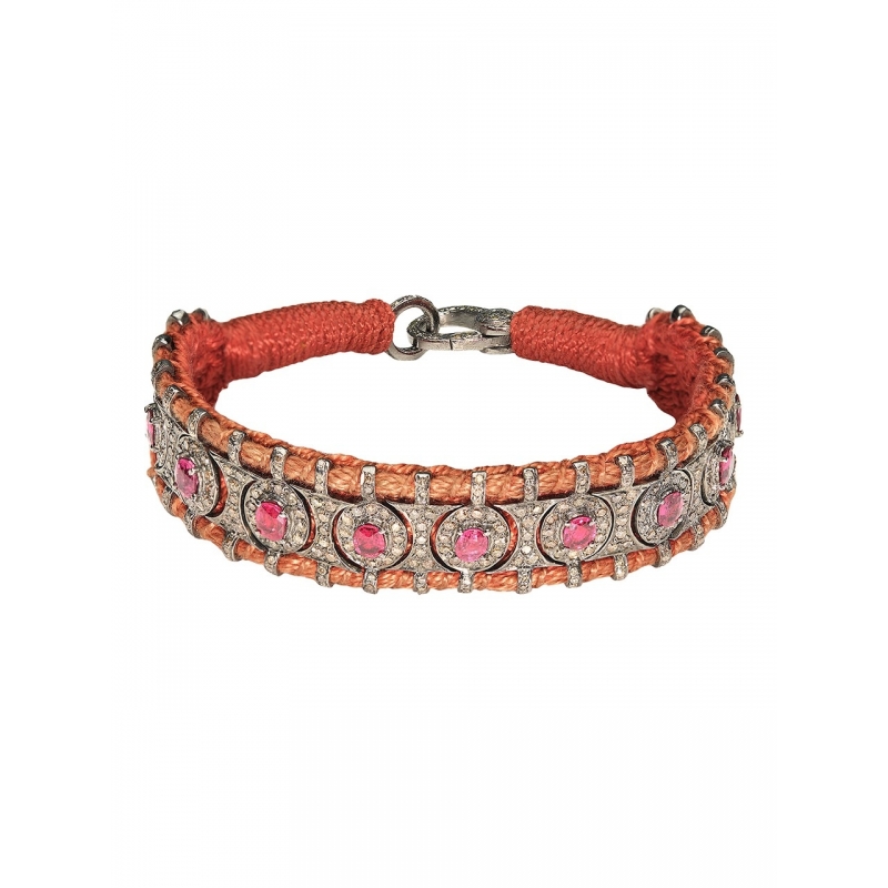 SILK, RUBY AND DIAMOND BRACELET