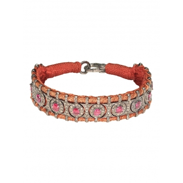 PULSERA DE SEDA, RUBÍS Y DIAMANTES