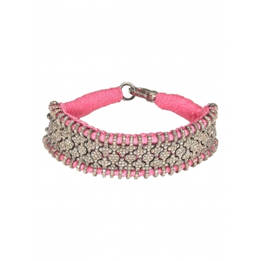 PULSERA DE SEDA, RUBÍS Y DIAMANTES
