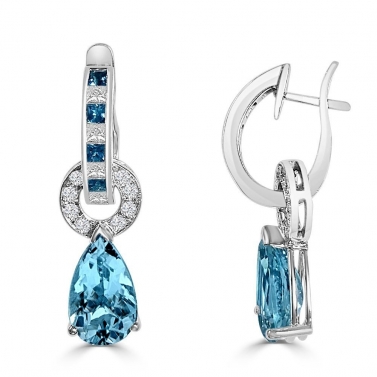 PENDIENTES DE ORO BLANCO Y AGUAMARINA