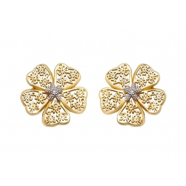 PENDIENTES FLOR DE ALMENDRO ORO Y BRILLANTE