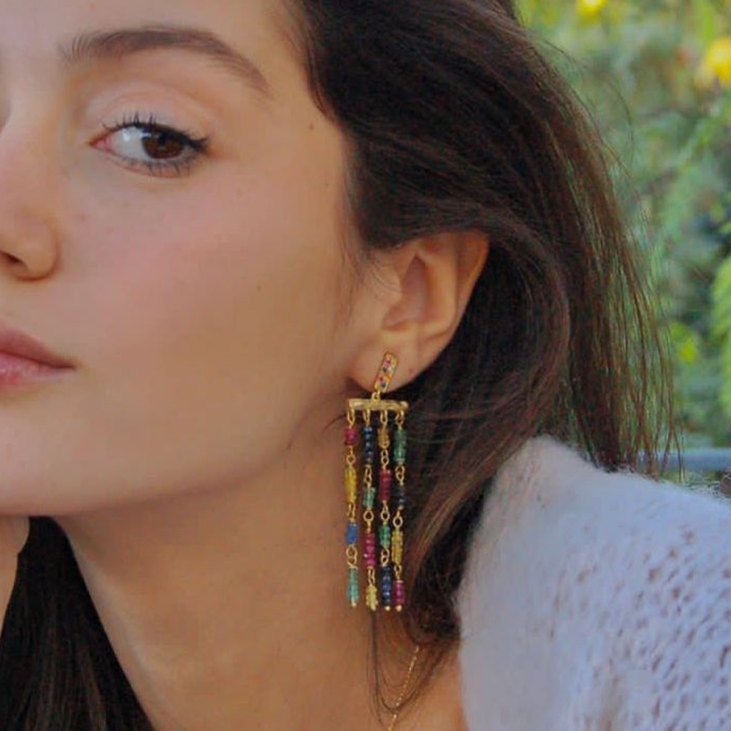 ARC EN CIEL MULTICOLORED SAPPHIRES AND GOLD EARRINGS