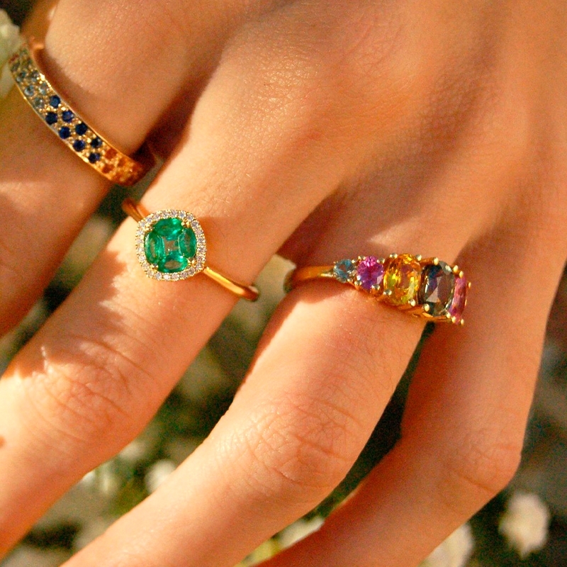 ANILLO ARC EN CIEL ORO Y ZAFIRO